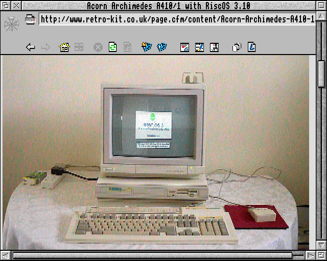 A screen shot from the Archimedes A410/1 browsing the Internet in 256 colours