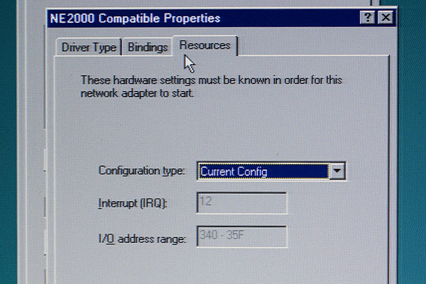 Windows 95 NE2000 NIC IRQ settings