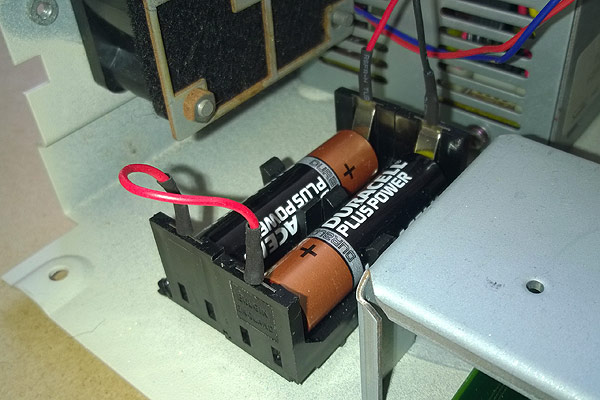 New battery holders fitted to an A310 Archimedes with all connectors and new batteries in place