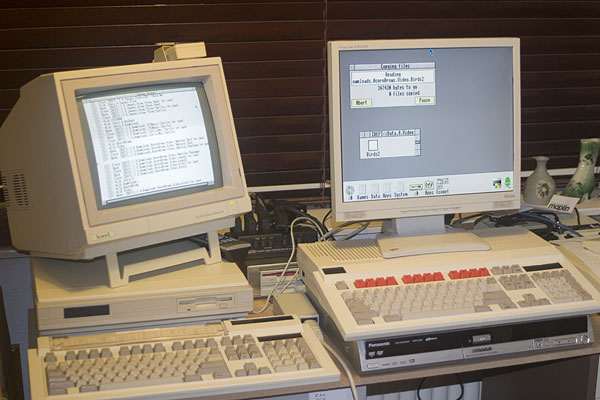 My A3000 using an Iiyama E430S 17" monitor next to my A410/1 using a 14" AKF12 15KHz SCART RGB monitor