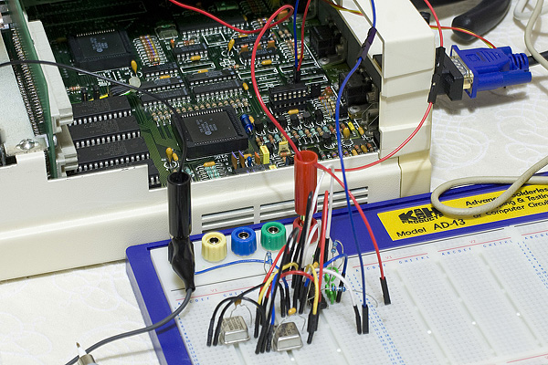 An Ultra VIDC Enhancer running on a breadboard