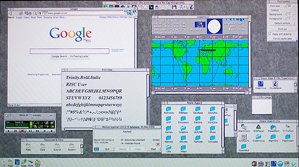 The pre-alpha RISC OS 5 desktop running on the Raspberry Pi